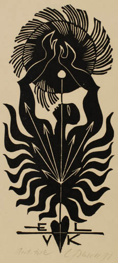 Exlibris by Ladislav Rusek from Czech Republic for ? V. K. - Abstract Sun Hand(s) 