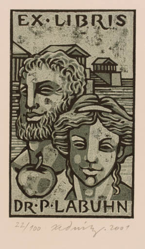 Exlibris by Josef Zednik from Czechoslovakia for Dr. Peter Labuhn - Classical antiquity Mythology Couple 