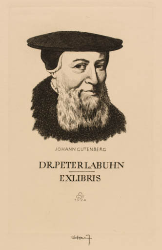 Exlibris by Gerhard Stauf from Germany for Dr. Peter Labuhn - Historical Person Portrait 