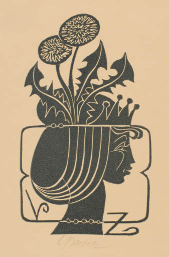 Exlibris by Ladislav Rusek from Czech Republic for ? V. Z. - Flower Woman Portrait 