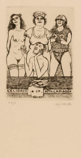 Exlibris by H Hille from Germany for Dr. Peter Labuhn - Mythology Nude 