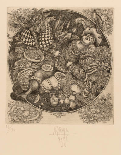 Exlibris by Harry Jürgens from Germany for Dr. Peter Labuhn - Food Mythology 