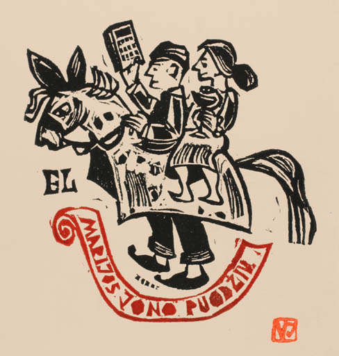 Exlibris by Valerijonas Vytautas Jucys from Lithuania for Marijos Jono Puodziv - Horse Couple 