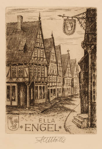 Exlibris by Fritz Bötel from Germany for Ella Engel - City 