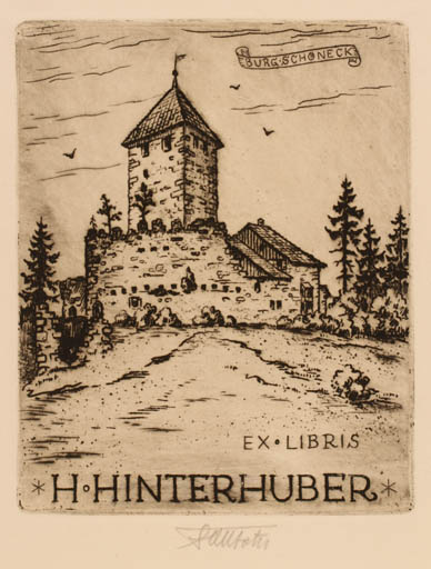 Exlibris by Fritz Bötel from Germany for H Hinterhuber - Castle/Palace 