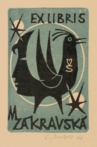 Exlibris by Ladislav Rusek from Czech Republic for Mirta Zakravska - Bird Portrait 