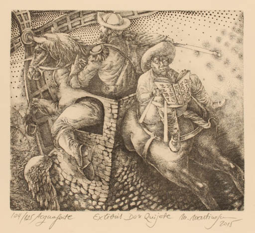 Exlibris by Marius Martinescu from Romania for Zhang Tongqing - Don Quijote Horse Horseman/Rider 