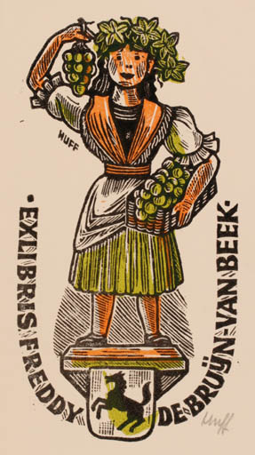 Exlibris by Hermann Huffert from Germany for Freddy de Bruün van Beek - Woman Wine 