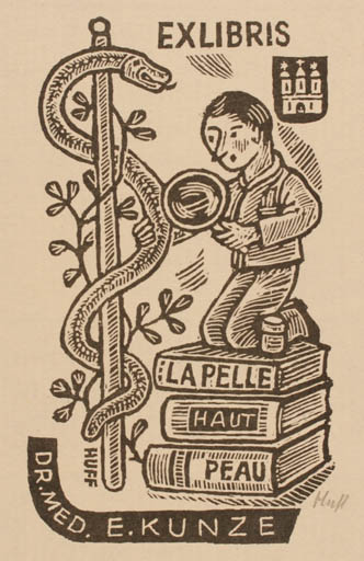 Exlibris by Hermann Huffert from Germany for Dr. Emil Kunze - Medicine 