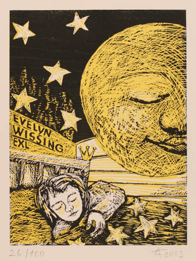 Exlibris by Annette Fritzsch from Germany for Evelyn Wissing - Child Cosmos 