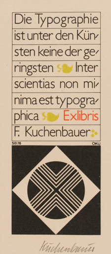 Exlibris by Otto Kuchenbauer from Germany for F. Kucherbauer - Text/Writing 