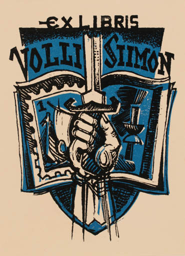 Exlibris by A Tamme from Canada for Volli Siimon - Book Hand(s) Weapon 