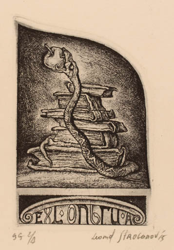 Exlibris by Leonid Stroganov from Russia for ? ? - Adam and Eve Book 