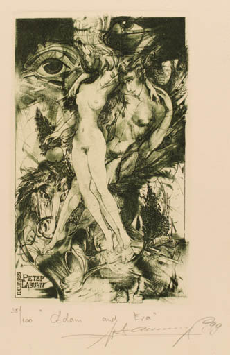 Exlibris by Sergiy Ivanov from Russia for Dr. Peter Labuhn - Adam and Eve 