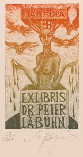 Exlibris by Siegfred Otto Hüttengrund from Germany for Dr. Peter Labuhn - Woman 