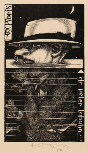 Exlibris by Karl Georg Hirsch from Germany for Dr. Peter Labuhn - Fish Man 