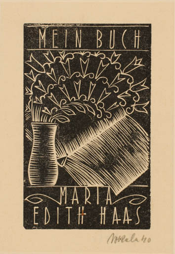 Exlibris by E. Sokele from Czech Republic for Edith Haas - Book Flora 