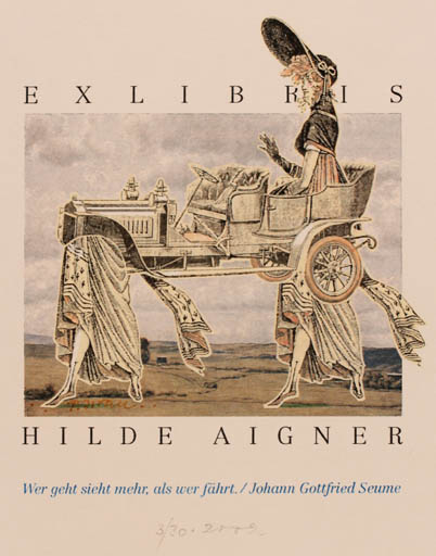 Exlibris by Peter Israel from Germany for Hilde Aigner - Car Woman Surrealism 