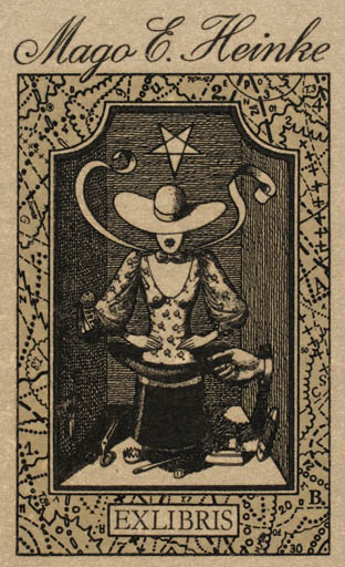 Exlibris by Peter Israel from Germany for Mago E Heinke - Woman Printing technique 