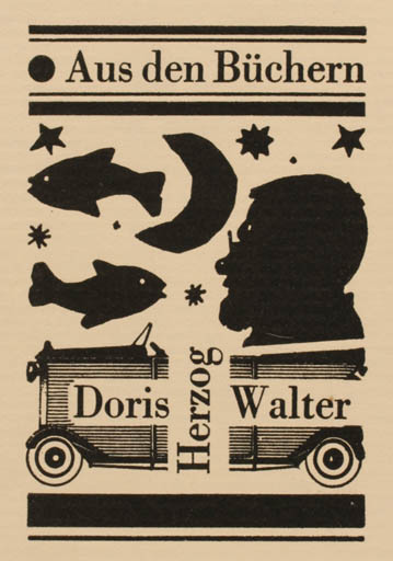 Exlibris by Peter Israel from Germany for Doris und Walter Herzog - Car Fish Portrait 