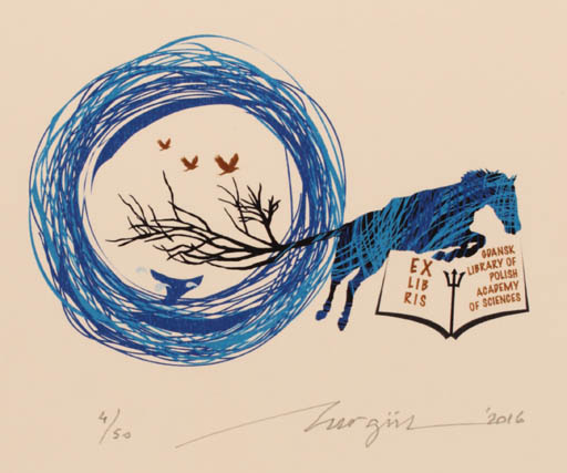 Exlibris by Nurgül Arikan from Turkey for ? Gdansk Library of Polish Academy - Horse 