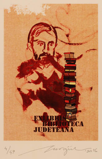 Exlibris by Nurgül Arikan from Turkey for Biblioteca Judeteana - Book Portrait 