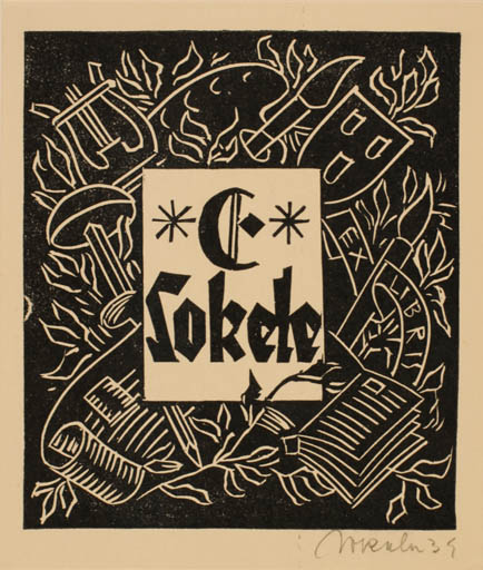 Exlibris by E. Sokele from Czech Republic for E. Sokele - Working Book Music 