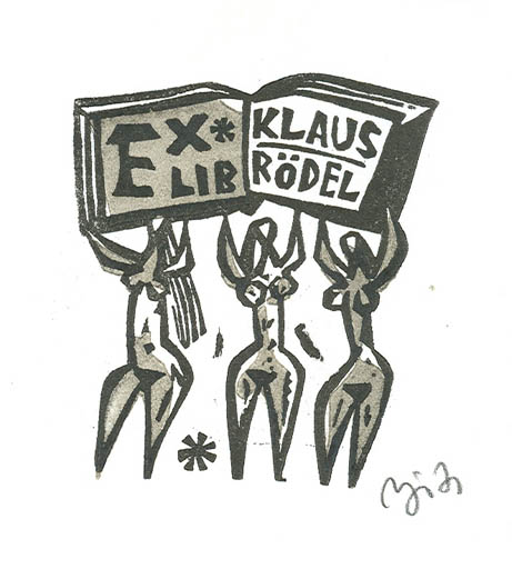 Exlibris by Valerijonas Vytautas Jucys from Lithuania for Klaus Rödel - Book Woman 