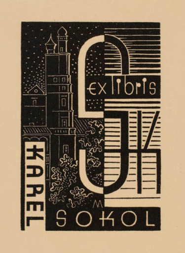 Exlibris by E. Sokele from Czech Republic for Karel Sokol - Architecture Monogram Church 