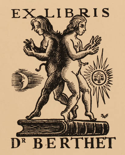 Exlibris by Valentin Le Campion from France for Dr. Berthet - Book Woman Sun 