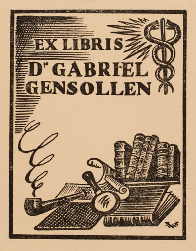 Exlibris by Valentin Le Campion from France for dr. Gabriel Gensollen - Book Medicine 