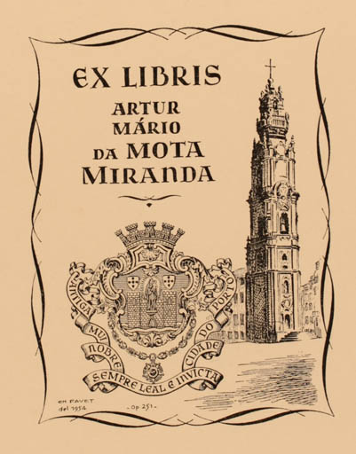 Exlibris by Charles Favet from France for Artur Mario Da Mota Miranda - Architecture Heraldry 