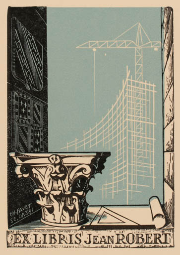 Exlibris by Charles Favet from France for Jean Robert - Architecture 