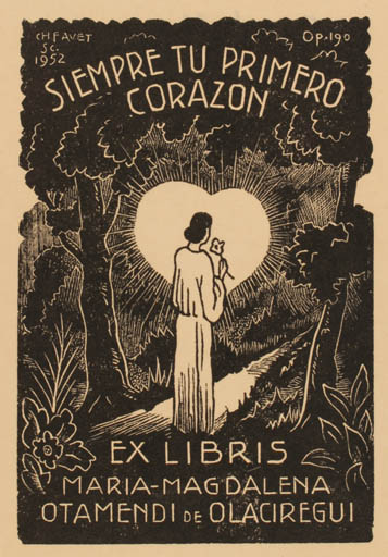 Exlibris by Charles Favet from France for M.M Otamendi De Olaciregui - Woman Forest 