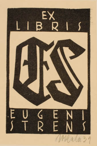 Exlibris by E. Sokele from Czech Republic for Eugene Strens - Monogram 