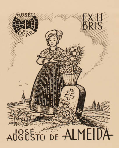 Exlibris by Daniel Meyer from France for José Augusto de Almeida - Woman Scenery/Landscape 