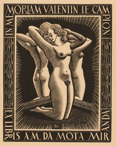 Exlibris by Daniel Meyer from France for Artur Mario Da Mota Miranda - Woman Nude 