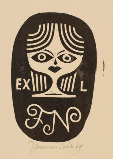 Exlibris by Jaroslav Svab from Czech Republic for ? F. N. - Monogram Woman Portrait 