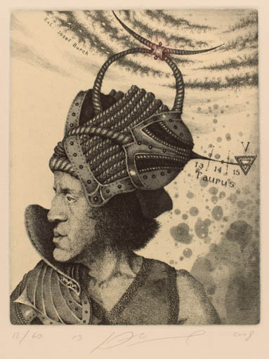 Exlibris by Jurij Jakovenko from Belorussia for Josef Burch - Cosmos Portrait 