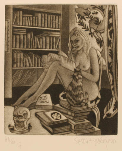 Exlibris by Silvana Martignoni from Italy for Josef Burch - Book Death Cat Woman 