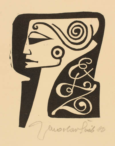 Exlibris by Jaroslav Svab from Czech Republic for Zdena Brunclikova - Abstract Woman Monogram Portrait 