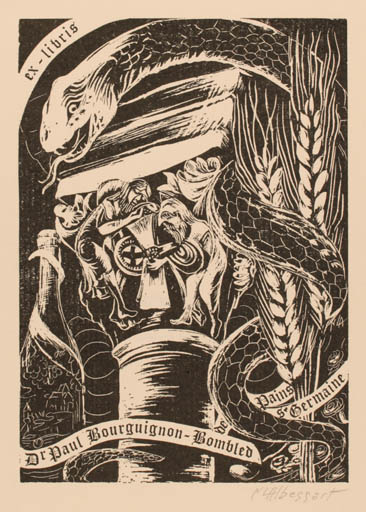 Exlibris by Marie-Louise Albessart from Belgium for Paul Dr. Bourguignon-Bombled - 