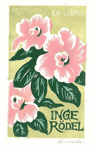 Exlibris by Edmund Peter from Denmark for Inge Rödel - Flower Flora 