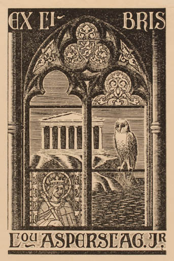 Exlibris by Louis M. J. Asperslag from Belgium for Louis M. J. Asperslag - Classical antiquity Religion Owl 