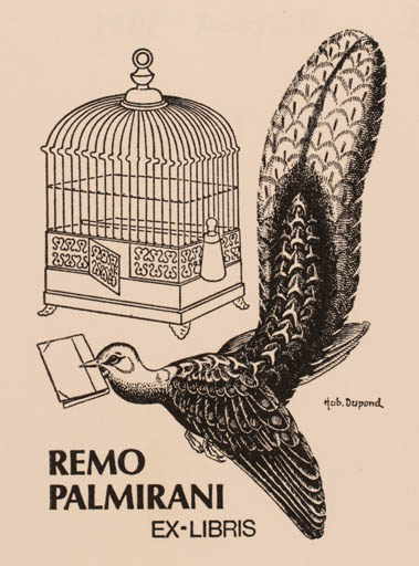 Exlibris by Hubert Dupond from Belgium for Remo Palmirani - Bird 