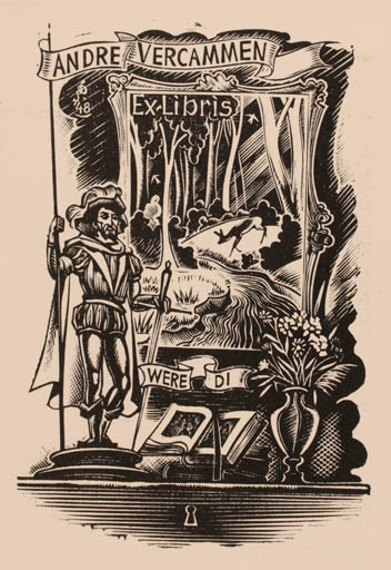 Exlibris by Luc de Jaegher from Belgium for Andre Vercammen - Book Fauna Scenery/Landscape 