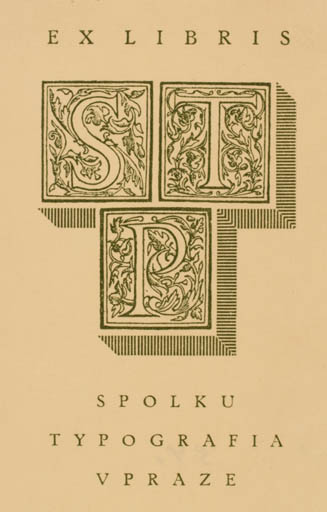 Exlibris by J. Vichnar from Czech Republic for ? Spolka Typografia v Praze - Monogram Text/Writing 