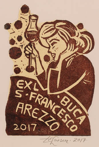 Exlibris by Torill  Elisabeth Larsen from Norway for Buca S. Francesco Arezzo - Woman Wine 