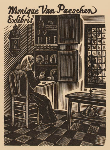 Exlibris by Antoon Vermeylen from Belgium for Monique van Paeschen - Interior Woman 