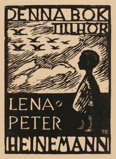 Exlibris by Clarence Bergquist from Sweden for Lena og Peter Heinemann - Child Bird 